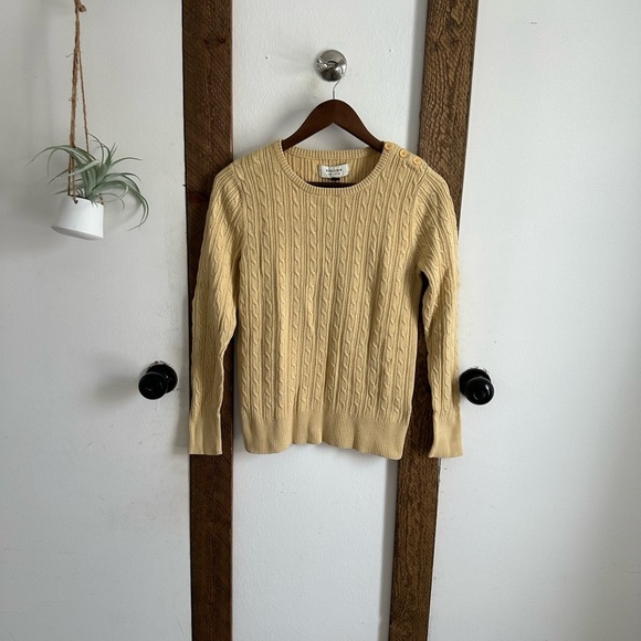 Sonoma Womens Sweater sz medium Yellow Cable Knit Long Sleeve Crew Neck Pullover - Picture 2 of 7